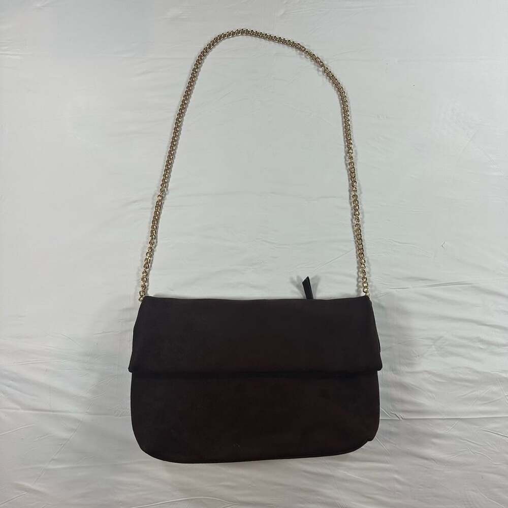 Moda Luxe Brown Suede Convertible Crossbody Shoulder Bag Chain Strap